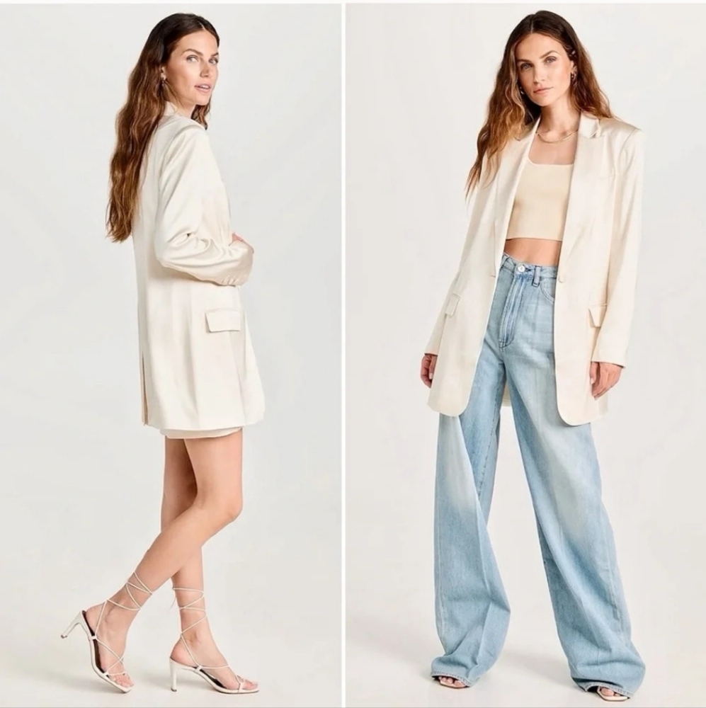 New Favorite Daughter Ivory Satin Break Up Blazer Structured Statement - Picture 2 of 7